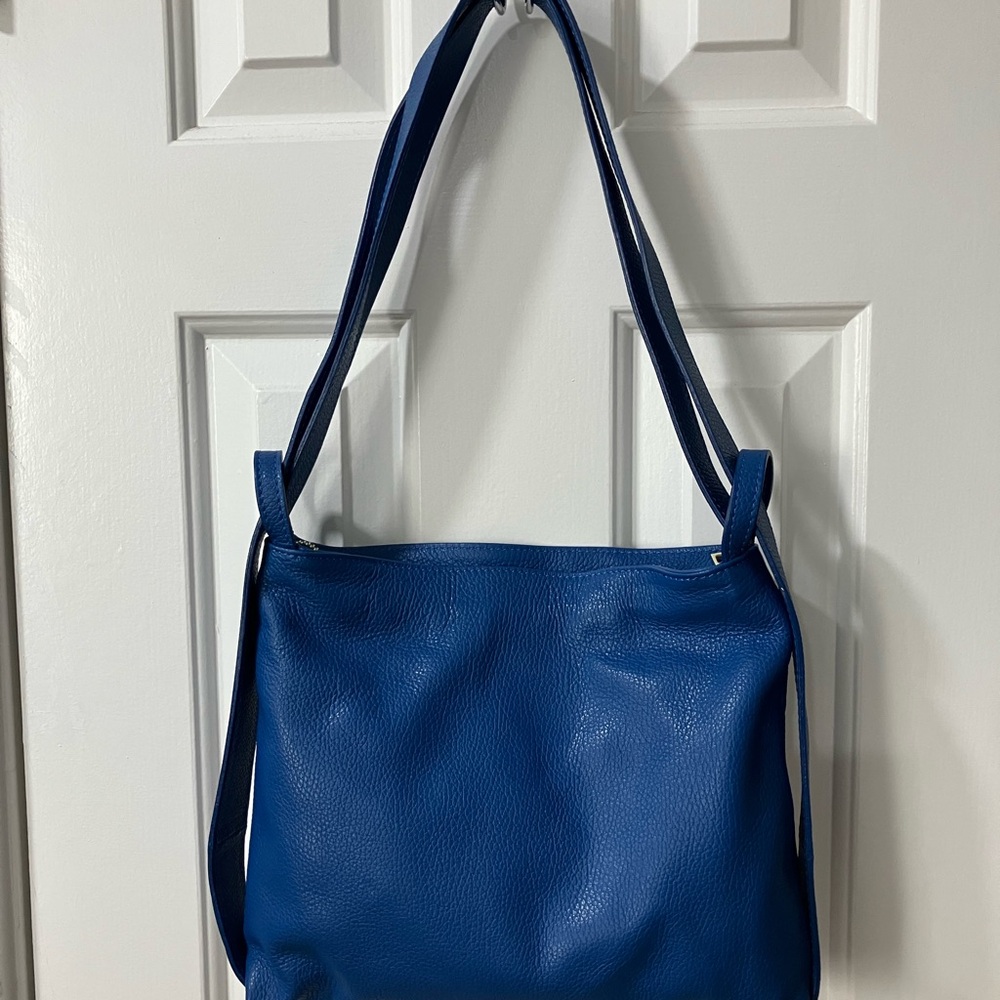 Convertible Leather Shoulder Bag Backpack Cobalt Blue